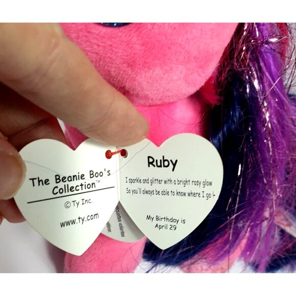 Ty Beanie Boos Ruby Pink Unicorn 8" Plush Tensile Hair 2018 Collection Toy - Picture 6 of 8
